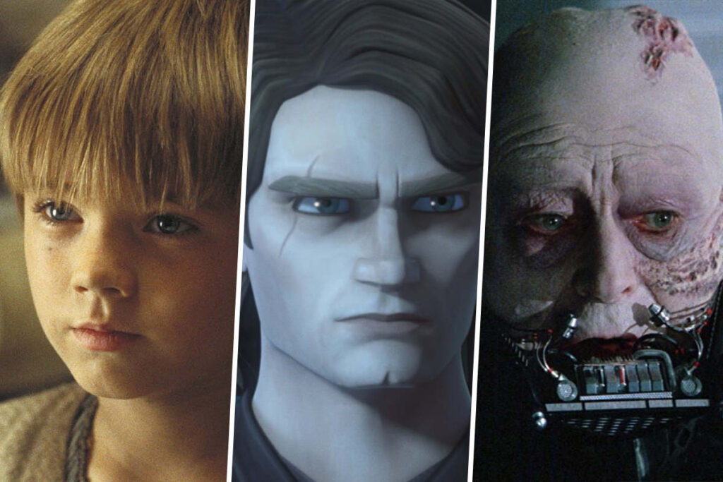 Star Wars Recasts Explained: Jake Lloyd as Anakin Skywalker in 1999's The Phantom Menace, Matt Lanter voicing Anakin in 2008's The Clone Wars, and Sebastian Shaw portraying Skywalker in 1983's Return of the Jedi (Disney / Lucasfilm)