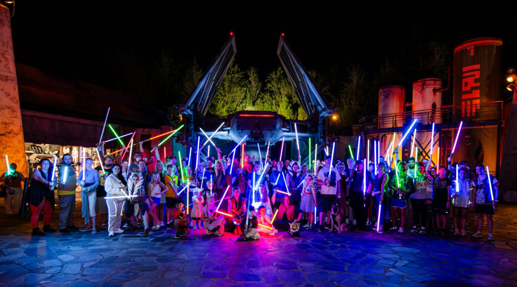 Photos from the SWGEDiscord Ahsoka Tano Day lightsaber meetup on Saturday, January 27, 2024 in Star Wars: Galaxy's Edge in Disney's Hollywood Studios at Walt Disney World in Orlando, Florida (Avery Strickland / SWGEDiscord)