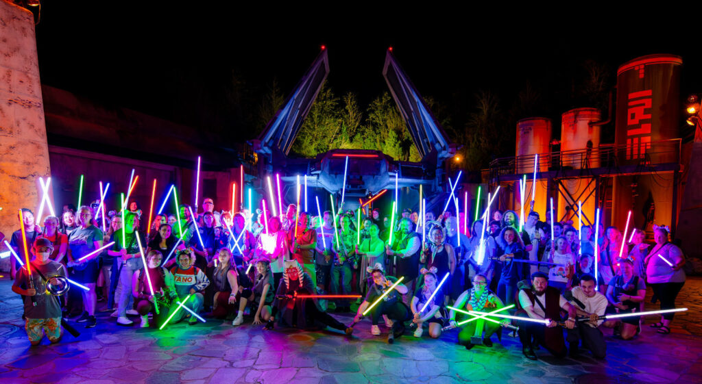 Photos from the SWGEDiscord Ahsoka Tano Day lightsaber meetup on Saturday, January 27, 2024 in Star Wars: Galaxy's Edge in Disney's Hollywood Studios at Walt Disney World in Orlando, Florida (Avery Strickland / SWGEDiscord)