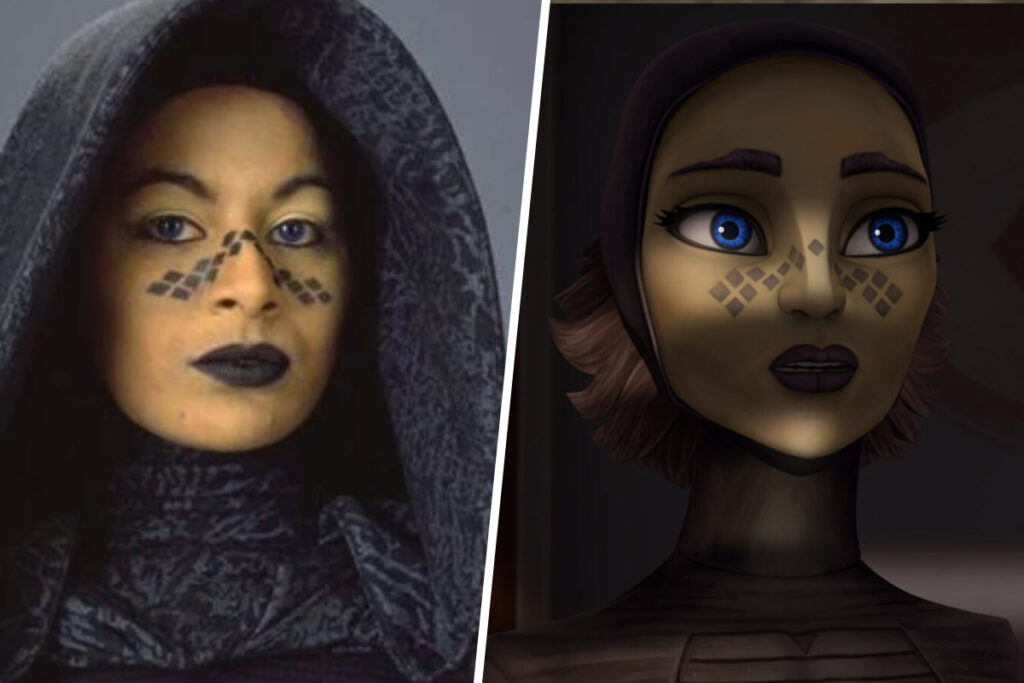 Star Wars Recasts Explained: Nalini Krishan in promo photo for 2005's Revenge of the Sith and Meredith Salenger voicing the character in 2008's The Clone Wars (Disney / Lucasfilm)