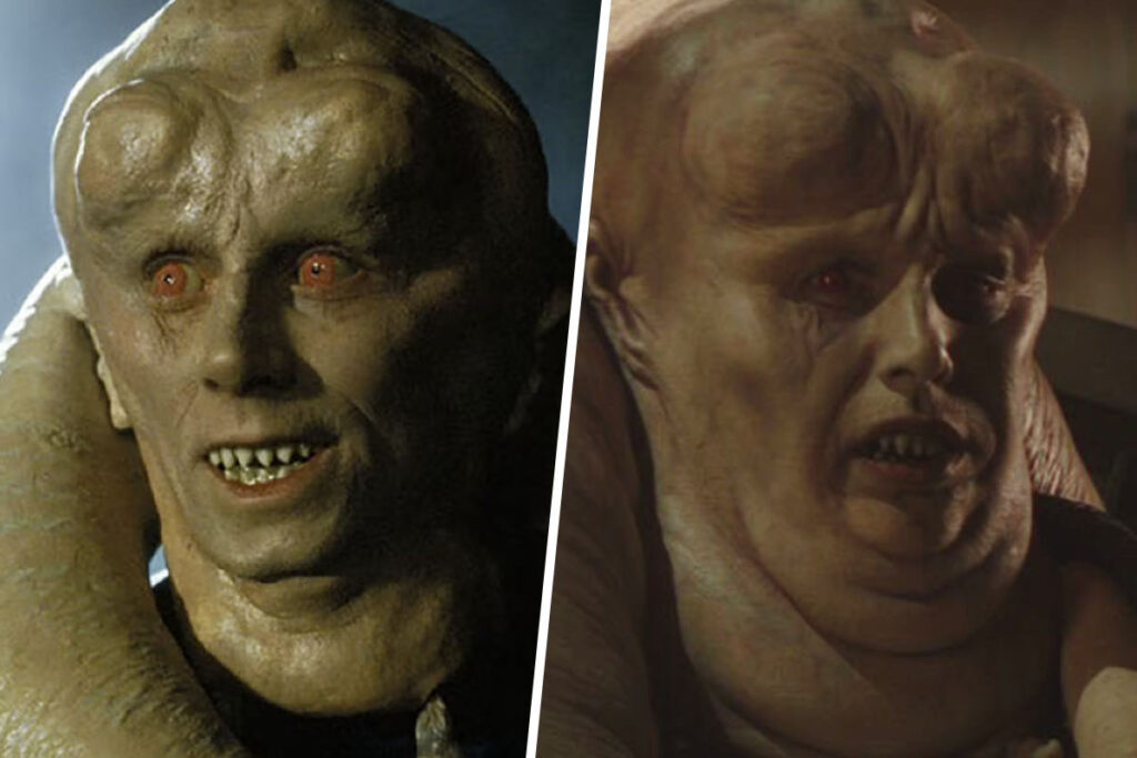 Star Wars Recasts Explained: Michael Carter as Bib Fortuna in 1983's Return of the Jedi and Matthew Wood in a 2020 episode of The Mandalorian (Disney / Lucasfilm)