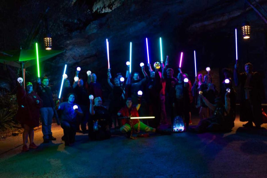 A lightsaber meetup inside Galaxy’s Edge at Disney World on November 11th, 2021 to celebrate Life Day