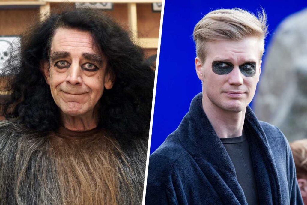 Star Wars Recasts Explained: Chewbacca actors Peter Mayhew on the set of Revenge of the Sith, circa 2004, Joonas Suotamo on set of Solo: A Star Wars Story, circa 2017 (Disney / Lucasfilm)