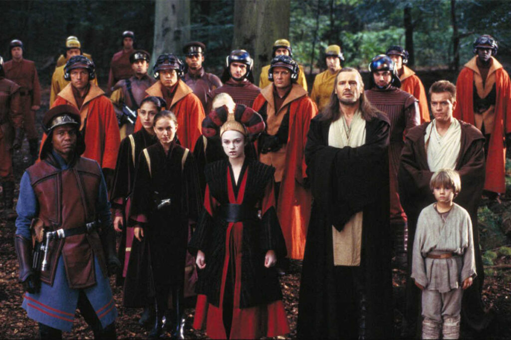 Padmé's Handmaidens Explained: Sabe as the queen's decoy with Padmé, Rabé, and Eirtaé seeking help from the Gungans in The Phantom Menace. (Disney / Lucasfilm)