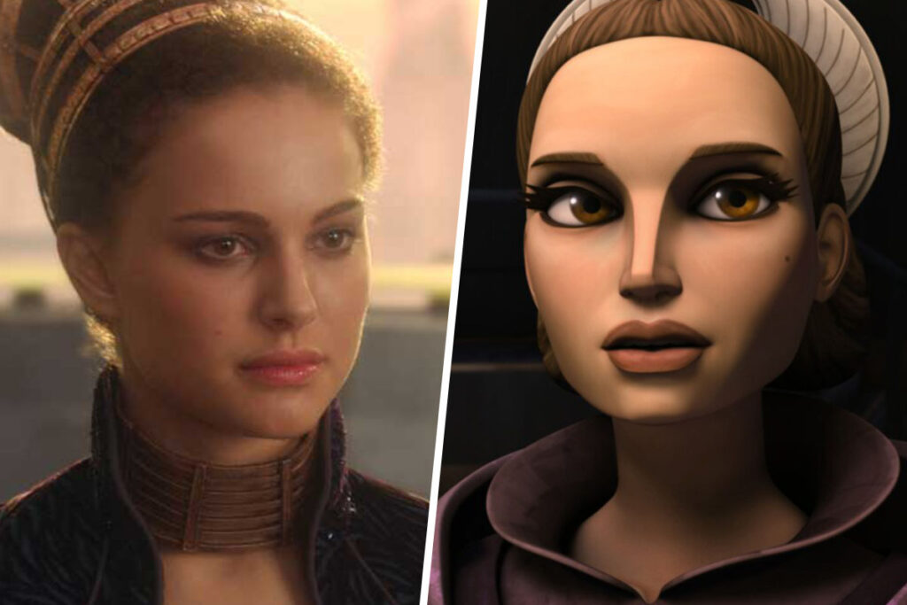 Star Wars Recasts Explained: Natalie Portman in 2002's Attack of the Clones and Catherine Taber voicing the character in 2008's The Clone Wars (Disney / Lucasfilm)