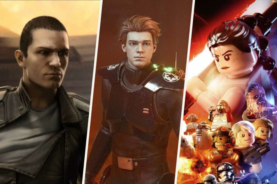 Starkiller from The Force Unleashed II, Cal Kestis from Jedi: Survivor, and the cover of Lego Star Wars: The Force Awakens. Your guide to what Star Wars games are canon. (Disney / Lucasfilm)