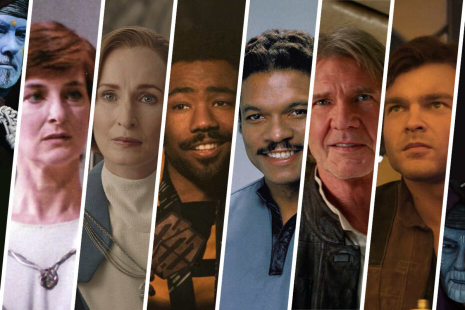 All of the Star Wars recasts explained. Look at the top characters recast like Mon Mothma, Lando Calrissian, Han Solo, and more portrayed by Caroline Blakiston, Genevieve O'Reilly, Donald Glover, Billy Dee Williams, Harrison Ford, and Alden Ehrenreich. Disney / Lucasfilm