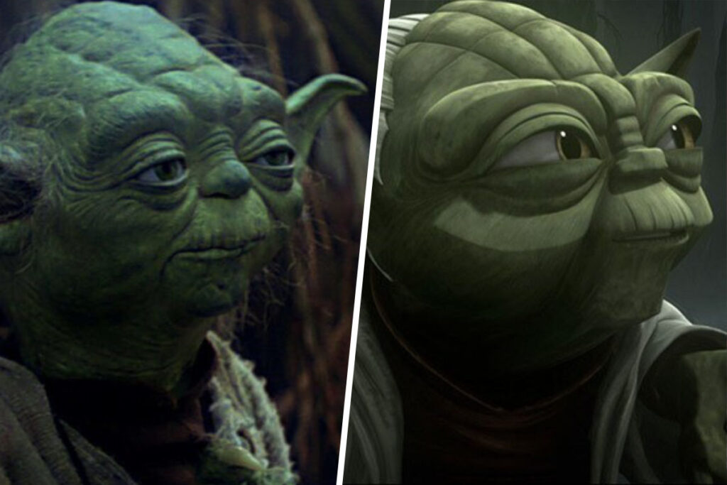 Star Wars Recasts Explained: Yoda performed by Frank Oz in 1980's The Empire Strikes Back and the animated Yoda, voiced by  Tom Kane, in 2008's The Clone Wars (Disney / Lucasfilm)