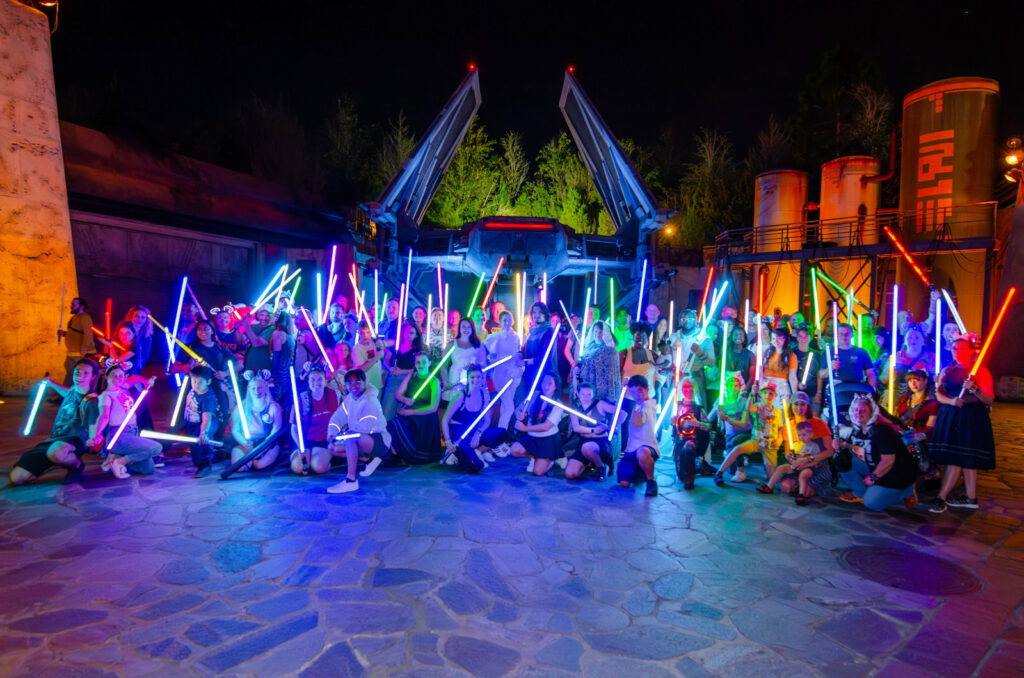 Photos from the SWGEDiscord Ahsoka Tano Day lightsaber meetup on Saturday, January 27, 2024 in Star Wars: Galaxy's Edge in Disney's Hollywood Studios at Walt Disney World in Orlando, Florida (Avery Strickland / SWGEDiscord)