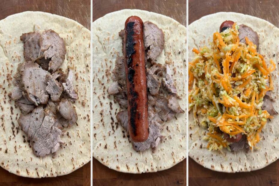 Homemade ronto wraps featuring roasted pork, grilled sausages, slaw, and peppercorn sauce. See our full ronto wrap recipe for details. (Jeff Rooks / SWGEDiscord)
